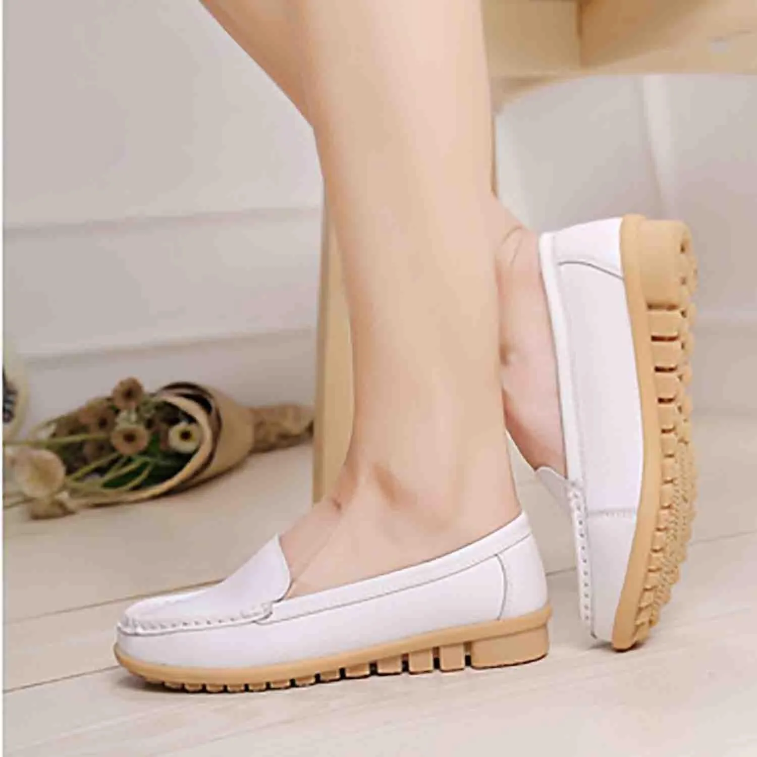 MEBAMY Women's Casual Platform Loafers Lightweight and Non-Slip Wedge Fashion Slip-On Sneaker for Women,White