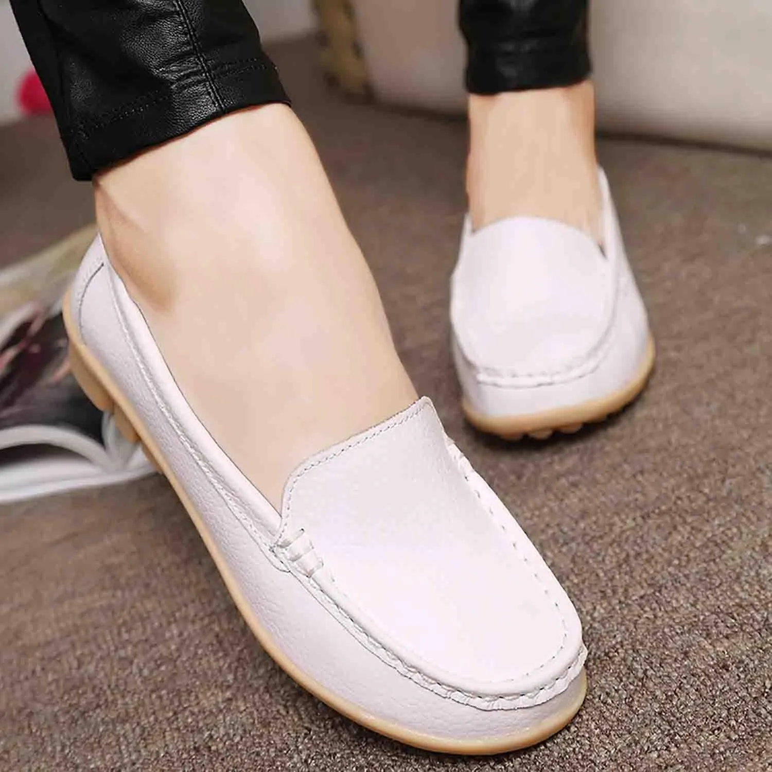 MEBAMY Women's Casual Platform Loafers Lightweight and Non-Slip Wedge Fashion Slip-On Sneaker for Women,White