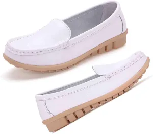 MEBAMY Women's Casual Platform Loafers Lightweight and Non-Slip Wedge Fashion Slip-On Sneaker for Women,White