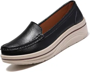 MEBAMY Women's Thick Sole Slip-On Loafers Comfortable Arch Support Casual Thick-Soled Casual Shoes Non-Slip Low-Top Loafers Shoes for Women Black