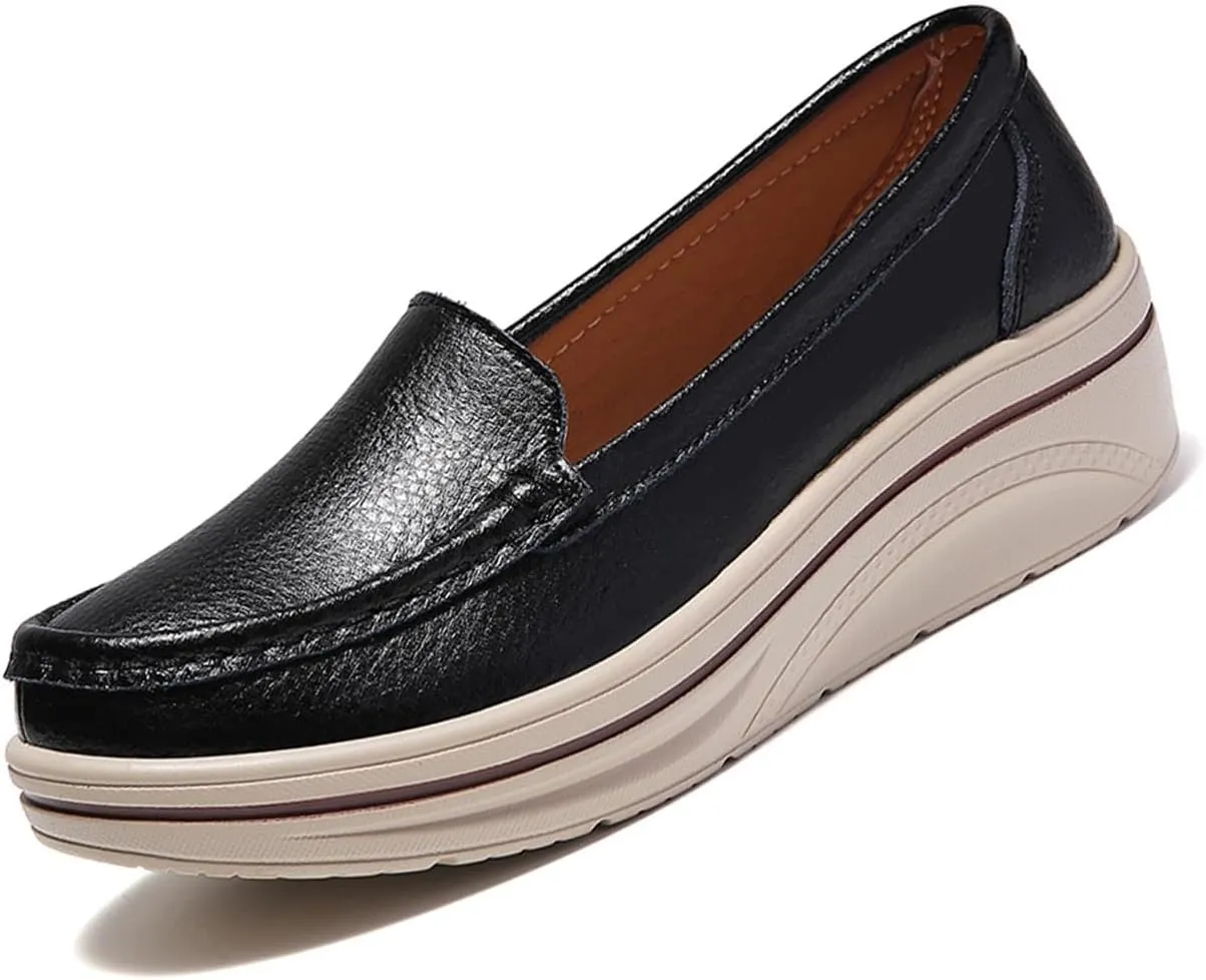 MEBAMY Women's Thick Sole Slip-On Loafers Comfortable Arch Support Casual Thick-Soled Casual Shoes Non-Slip Low-Top Loafers Shoes for Women Black
