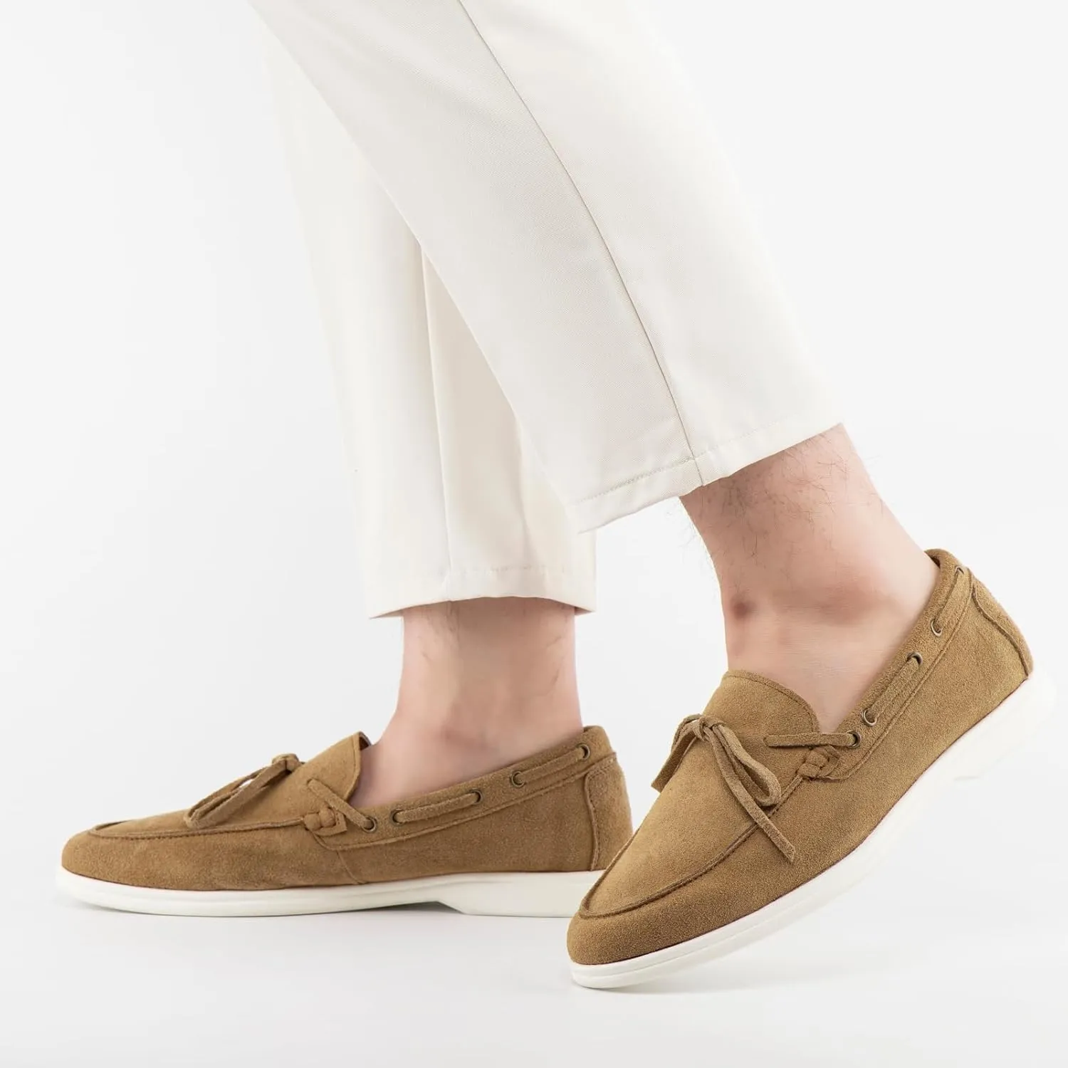 Meijiana Men's Genuine Leather Loafers Slip-On Moccasins Suede Dress Shoes, Lightweight and Breathable with Rubber Sole Stylish Mens Loafers