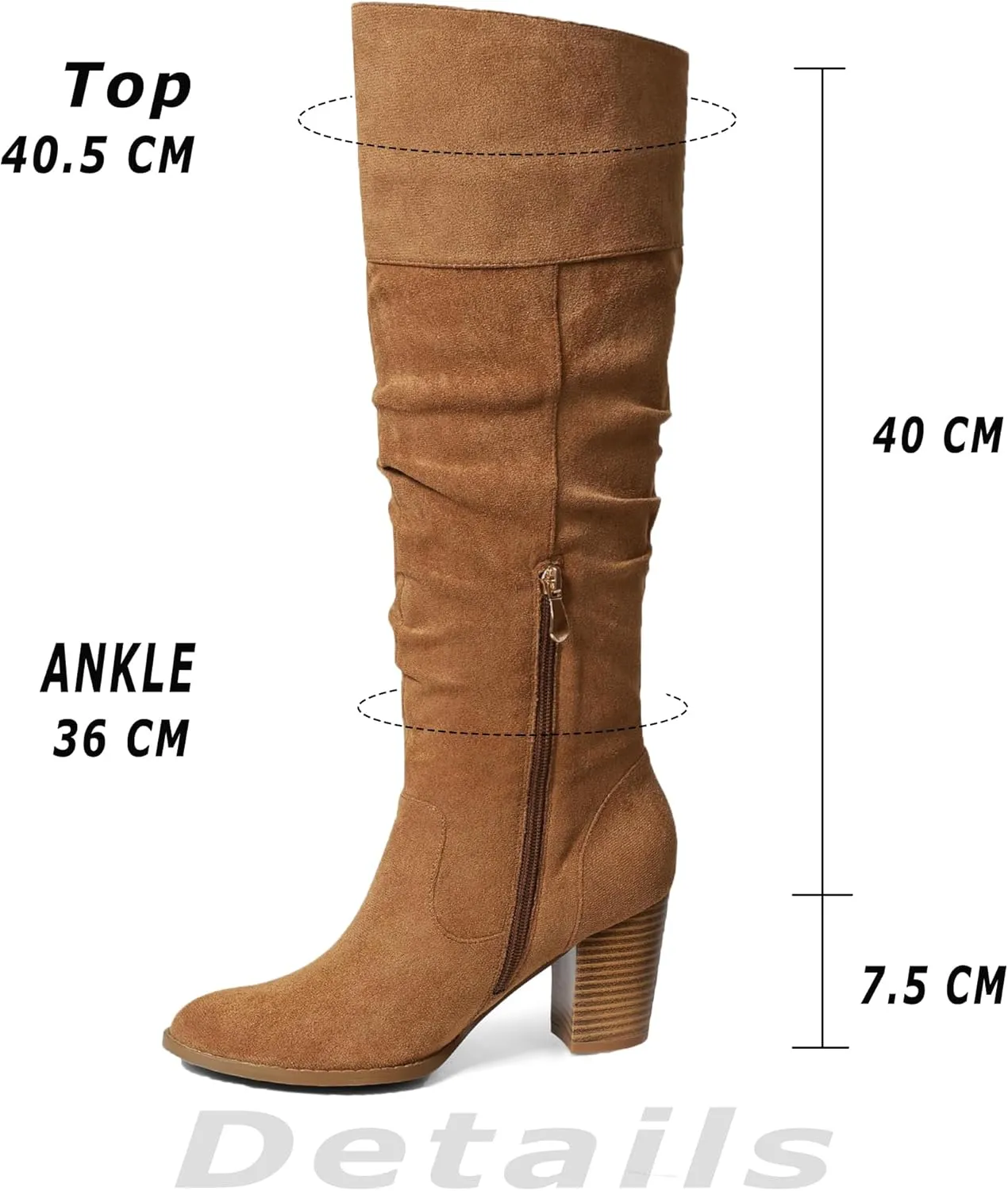 MeiLuSi Women's Slouchy Knee High Boots Suede Fall Boots Round Toe Chunky Heel Boots Warm Winter Boots Wide Calf Boots Outdoor Side Zipper