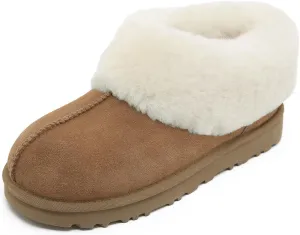 Mel&Syd 100% Australian Sheepskin Moccasin Slippers for Women/Men - Loafers Slip On Mini Boots - Lightweight Memory Foam Winter House Shoes - Comfy Shearling Snow Boots for Cold with Fluffy Collar