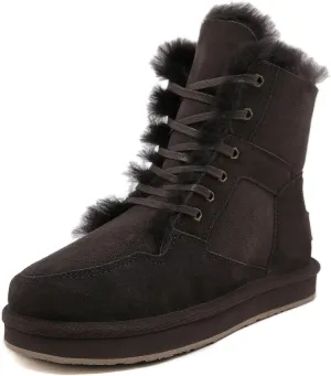 Mel&Syd 100% Sheepskin Snow Boots for Womens Mens Waterproof Mid Calf Flat Slip On Combat Boots Wool Shearling Leather Classic Lace up/Hook Adjustable Buckle Fur Boots Winter Shoes Booties