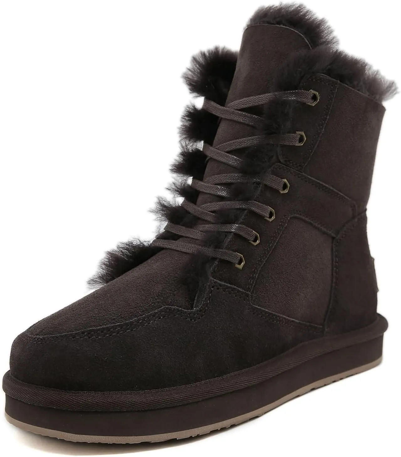 Mel&Syd 100% Sheepskin Snow Boots for Womens Mens Waterproof Mid Calf Flat Slip On Combat Boots Wool Shearling Leather Classic Lace up/Hook Adjustable Buckle Fur Boots Winter Shoes Booties