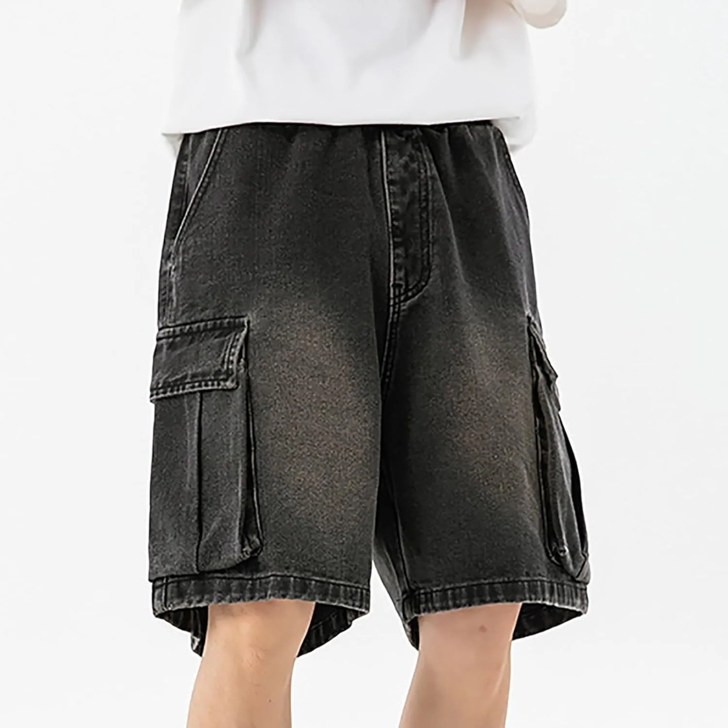 Men Y2K Vintage Baggy Jean Shorts Summer Casual Hip Hop Mid Loose Denim Shorts Trendy Outfits