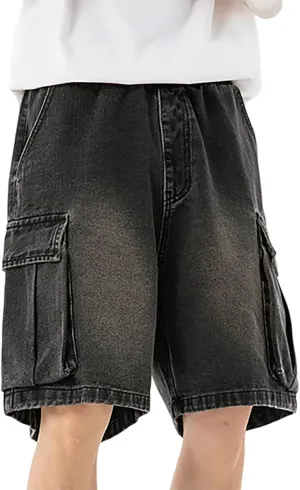 Men Y2K Vintage Baggy Jean Shorts Summer Casual Hip Hop Mid Loose Denim Shorts Trendy Outfits