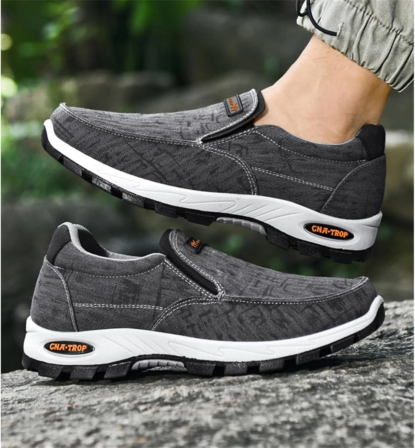 Men's Canvas Slip-On Casual Flat Loafers,Retro Lightweight Breathable Causal Deck Shoes Outdoor Soft Sole Walking Sneakers Orthopedic Non-Slip Boat Driving Shoes