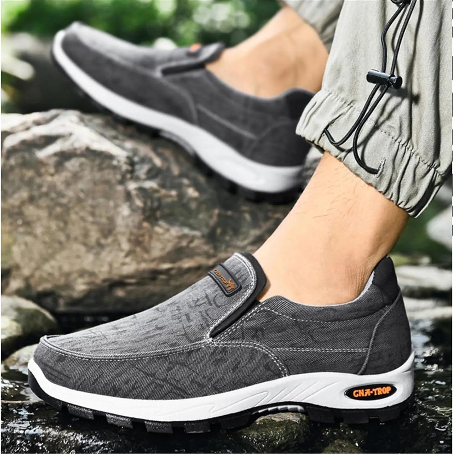 Men's Canvas Slip-On Casual Flat Loafers,Retro Lightweight Breathable Causal Deck Shoes Outdoor Soft Sole Walking Sneakers Orthopedic Non-Slip Boat Driving Shoes