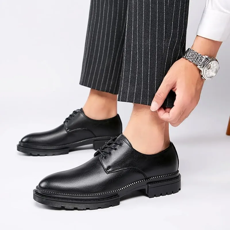 Men's Casual Business Soft Sole Formal British Thick Sole Round Strap Design Suitable for Daily Travel Breathable Versatile Comfortable and Wear-Resistant