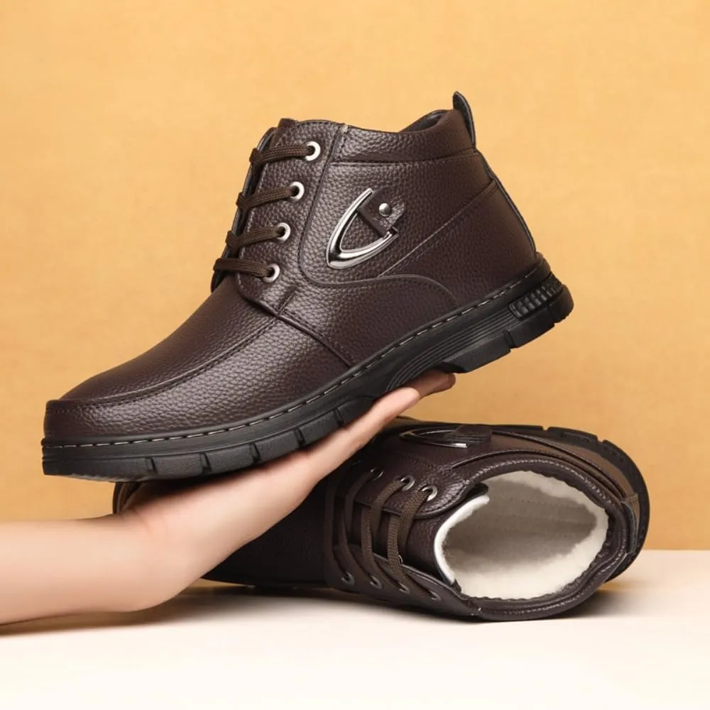 Men's Casual Dress Boots, Warm Thick Sole Lace-up Snow Boots for Men, PU Lining & Sheepskin Suede, Winter Boots for Business & Daily Wear, Trendy Mid-calf Boots for Men