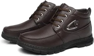 Men's Casual Dress Boots, Warm Thick Sole Lace-up Snow Boots for Men, PU Lining & Sheepskin Suede, Winter Boots for Business & Daily Wear, Trendy Mid-calf Boots for Men