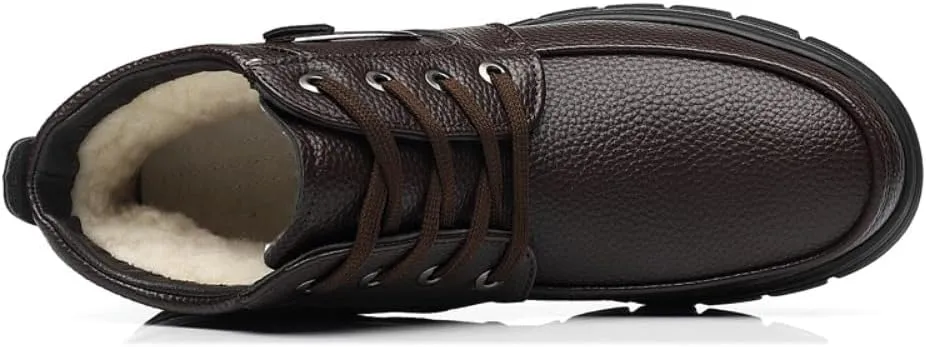 Men's Casual Dress Boots, Warm Thick Sole Lace-up Snow Boots for Men, PU Lining & Sheepskin Suede, Winter Boots for Business & Daily Wear, Trendy Mid-calf Boots for Men