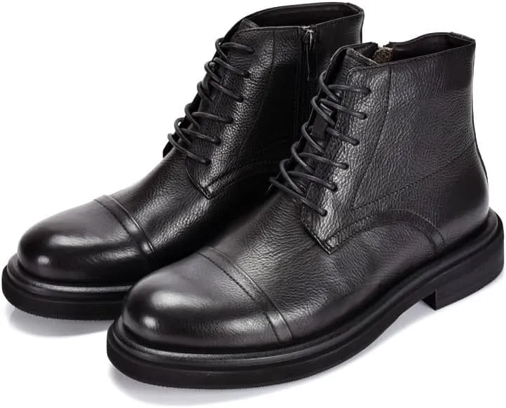 Men's Casual Lace-up Combat Boots Shoes Thick-Soled Comfortable Shoes Round Toe Leather Zipper Non-Slip Rubber Soft Sole Breathable Lining Shoes(D,10.5)