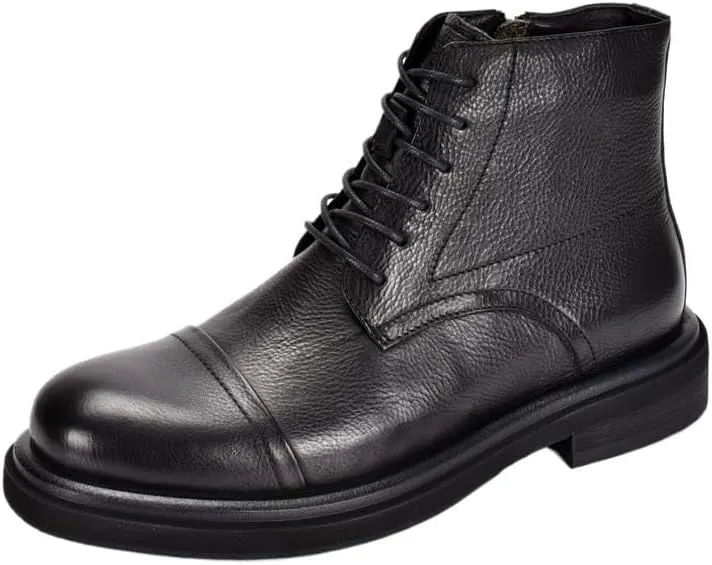 Men's Casual Lace-up Combat Boots Shoes Thick-Soled Comfortable Shoes Round Toe Leather Zipper Non-Slip Rubber Soft Sole Breathable Lining Shoes(D,10.5)