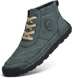 Men's Casual Leather Handmade High Boots Fashion Lace-Up Non-Slip Sneakers Outdoor Comfort Retro Walking Driving Ankle Chukka Bootie