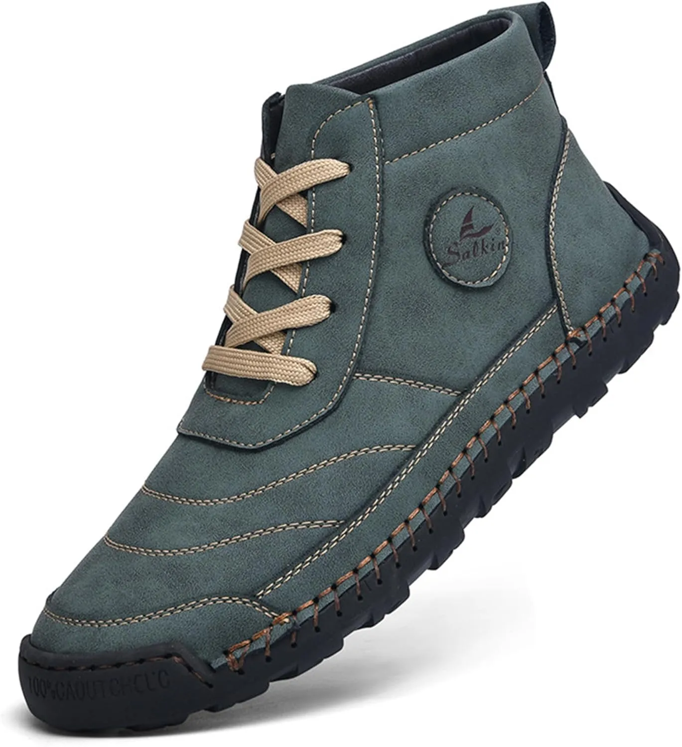 Men's Casual Leather Handmade High Boots Fashion Lace-Up Non-Slip Sneakers Outdoor Comfort Retro Walking Driving Ankle Chukka Bootie