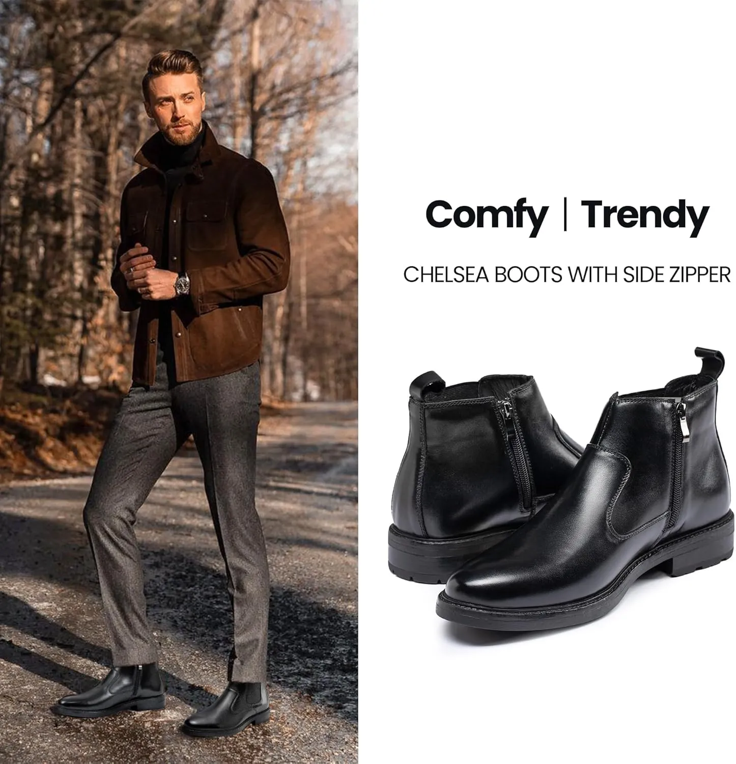 Mens Chelsea Dress Boots Classic Stylish Casual Leather Slip On Ankle Boot for Men