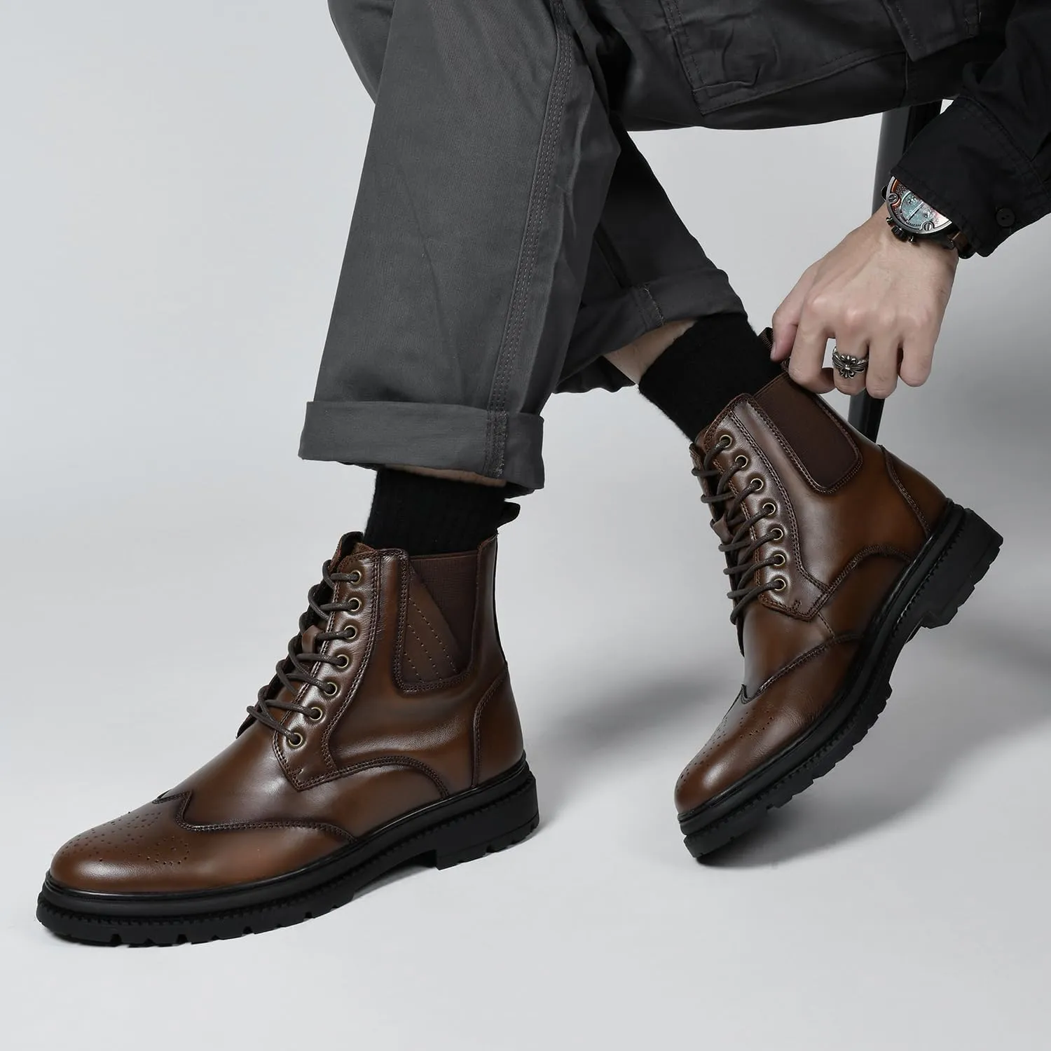 Mens Chelsea Dress Boots Classic Stylish Casual Leather Slip On Ankle Boot for Men