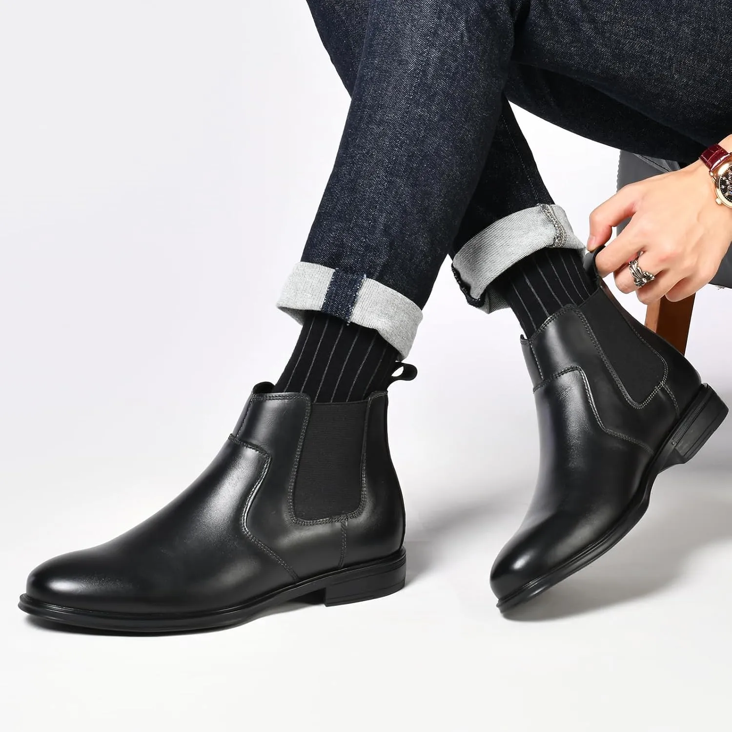 Mens Chelsea Dress Boots Classic Stylish Casual Leather Slip On Ankle Boot for Men