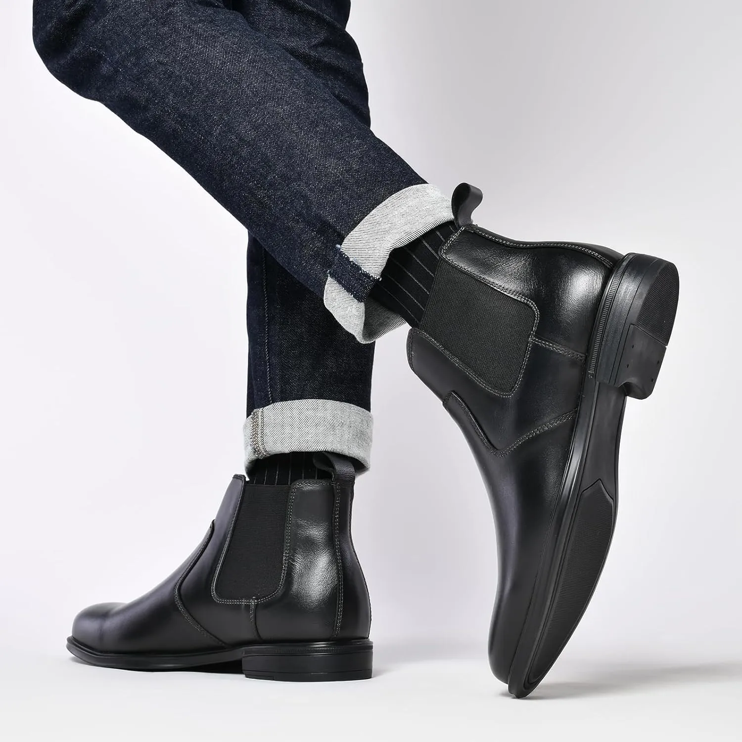 Mens Chelsea Dress Boots Classic Stylish Casual Leather Slip On Ankle Boot for Men