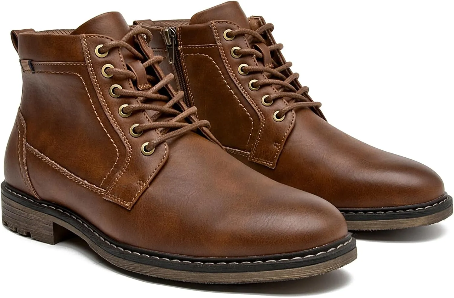 Men's Chukka Boots Casual Dress Boots Zipper Motorcycle Combat Boots Waterproof Ankle Boots Lace Up Fashion Leather Boots