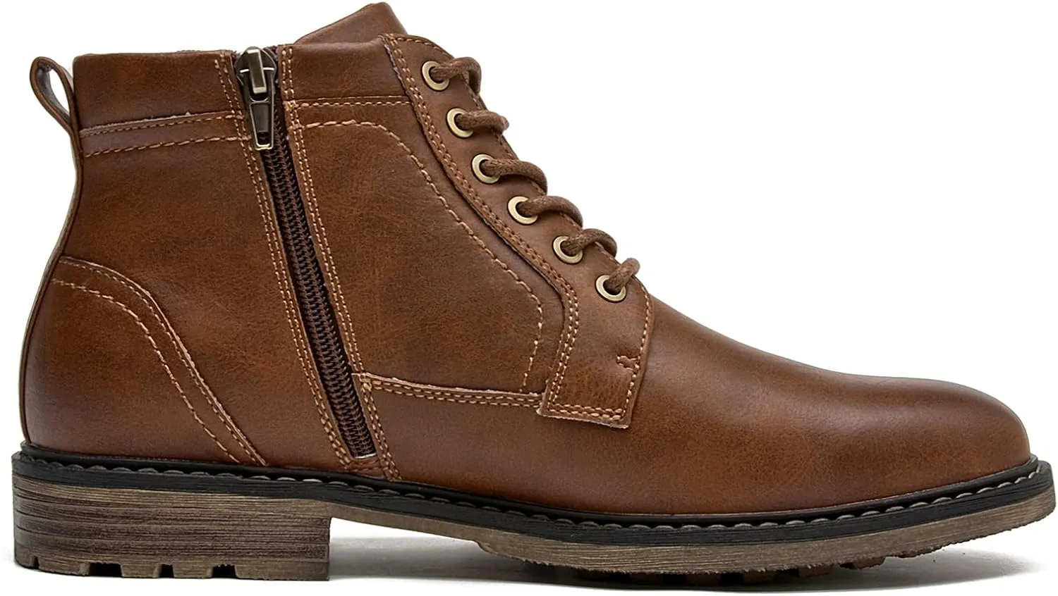 Men's Chukka Boots Casual Dress Boots Zipper Motorcycle Combat Boots Waterproof Ankle Boots Lace Up Fashion Leather Boots