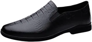 Men's Classic Italian Style Formal Leather Shoes, Handmade Pointed Toe Crocodile Pattern Loafers Shoes for Office, Business & Wedding