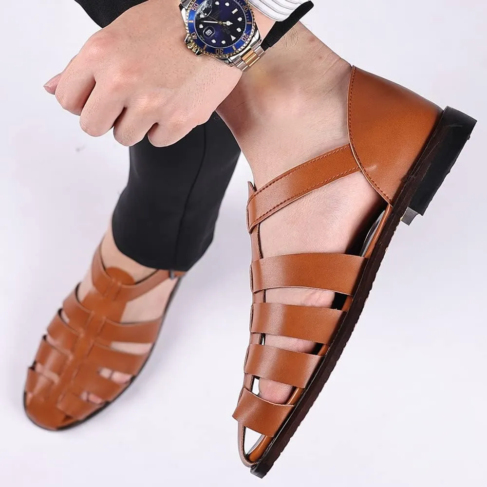 Mens Closed Toe Sandals Ankle Buckle Hollow Out Roman Shoes Outdoor Fisherman Adjustable Beach Summer Sandals Anti Slip Flat Sandals Comfort Casual Walking Shoes Lightweight T-Strap Ankle Strap Sandal