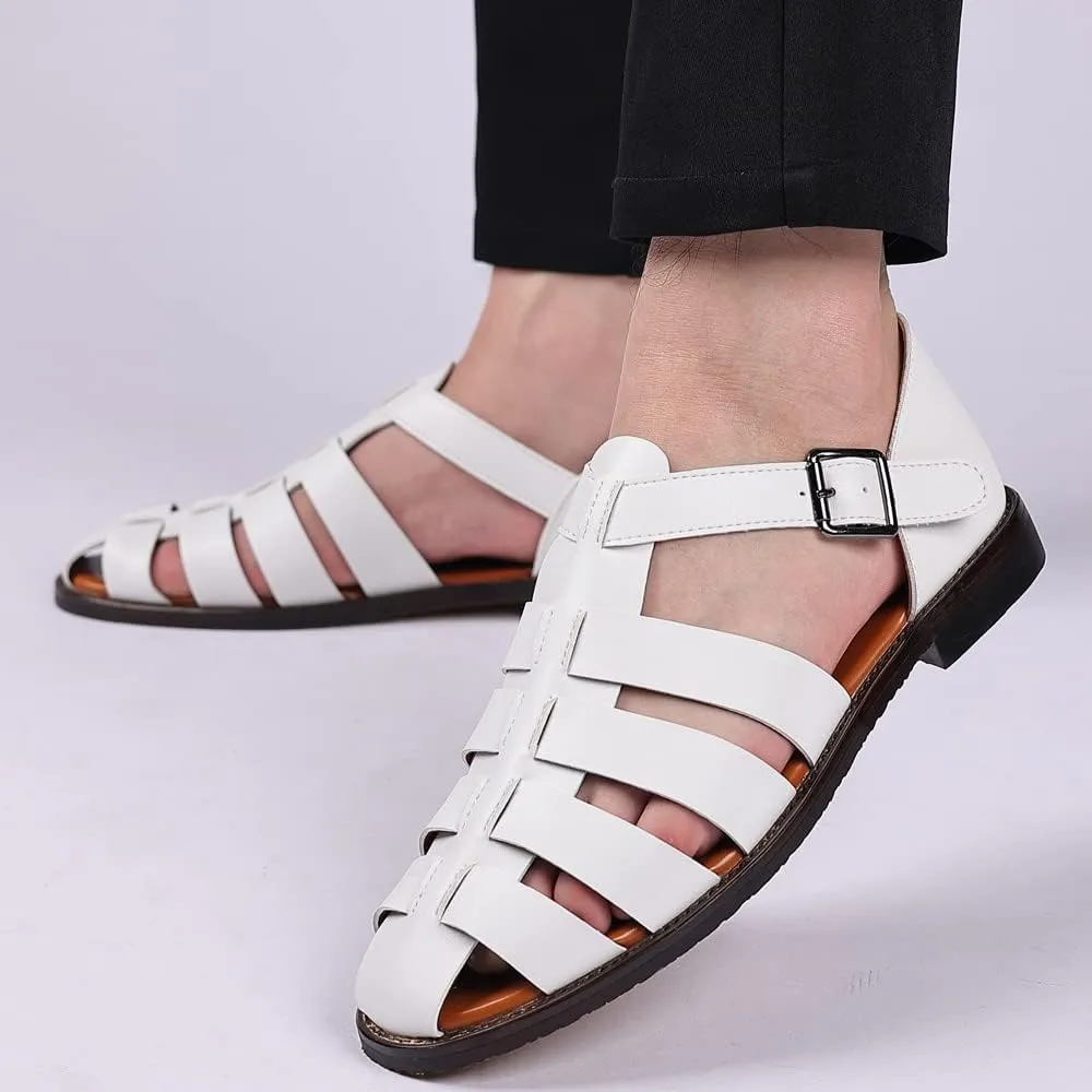 Mens Closed Toe Sandals Ankle Buckle Hollow Out Roman Shoes Outdoor Fisherman Adjustable Beach Summer Sandals Anti Slip Flat Sandals Comfort Casual Walking Shoes Lightweight T-Strap Ankle Strap Sandal