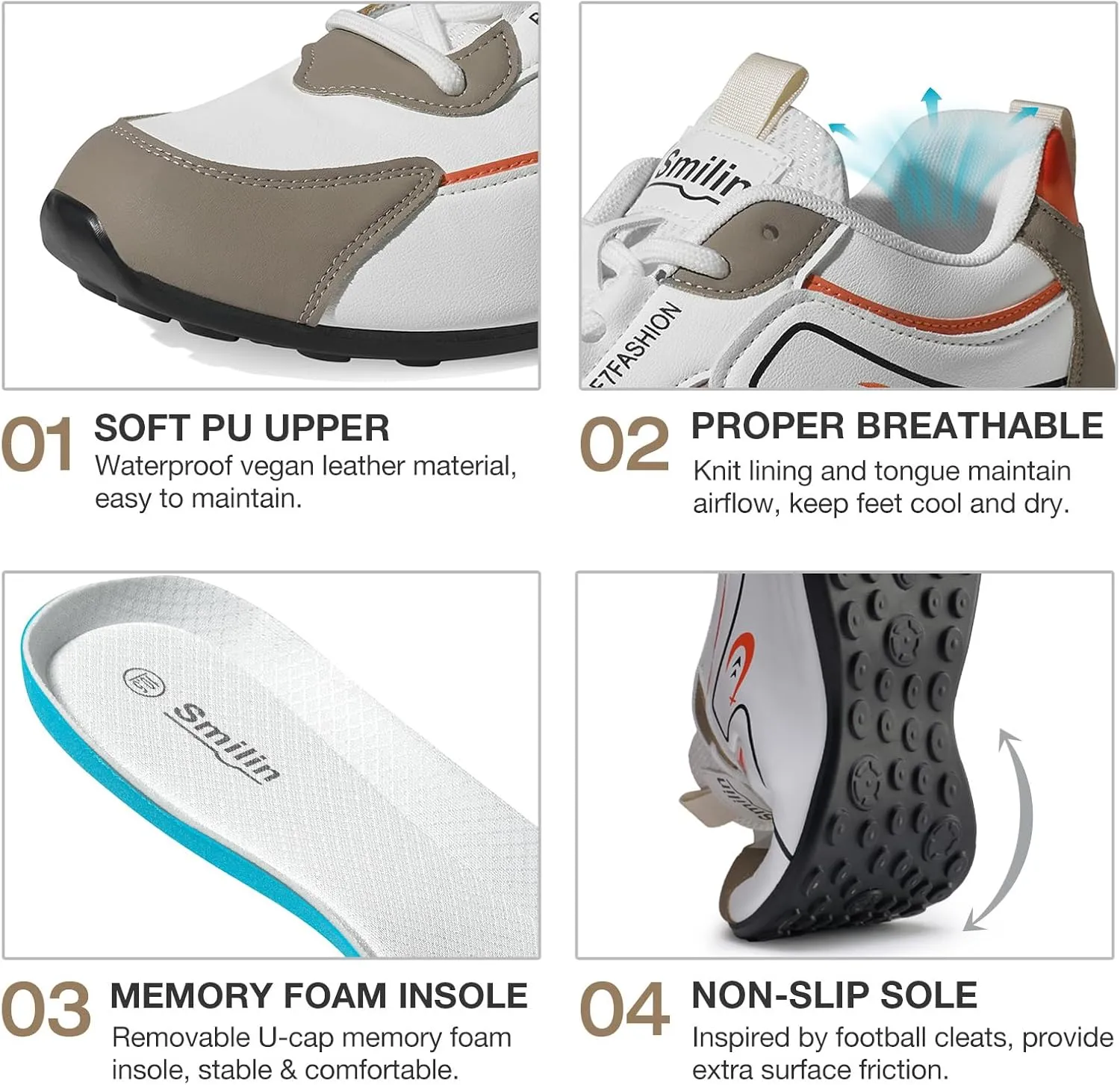 Men's Fashion Casual Sneakers Breathable Lace-up White Walking Shoes Daily Comfortable Non Slip Low Top Tennis Shoes