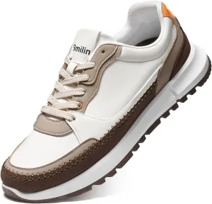 Men's Fashion Casual Sneakers Vegan Leather Lace Up Walking Shoes Non Slip Business Casual Sneaker for Men