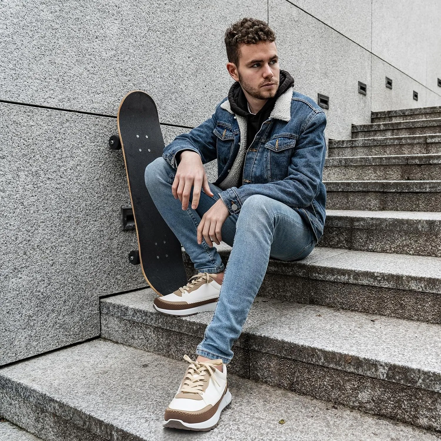 Men's Fashion Casual Sneakers Vegan Leather Lace Up Walking Shoes Non Slip Business Casual Sneaker for Men