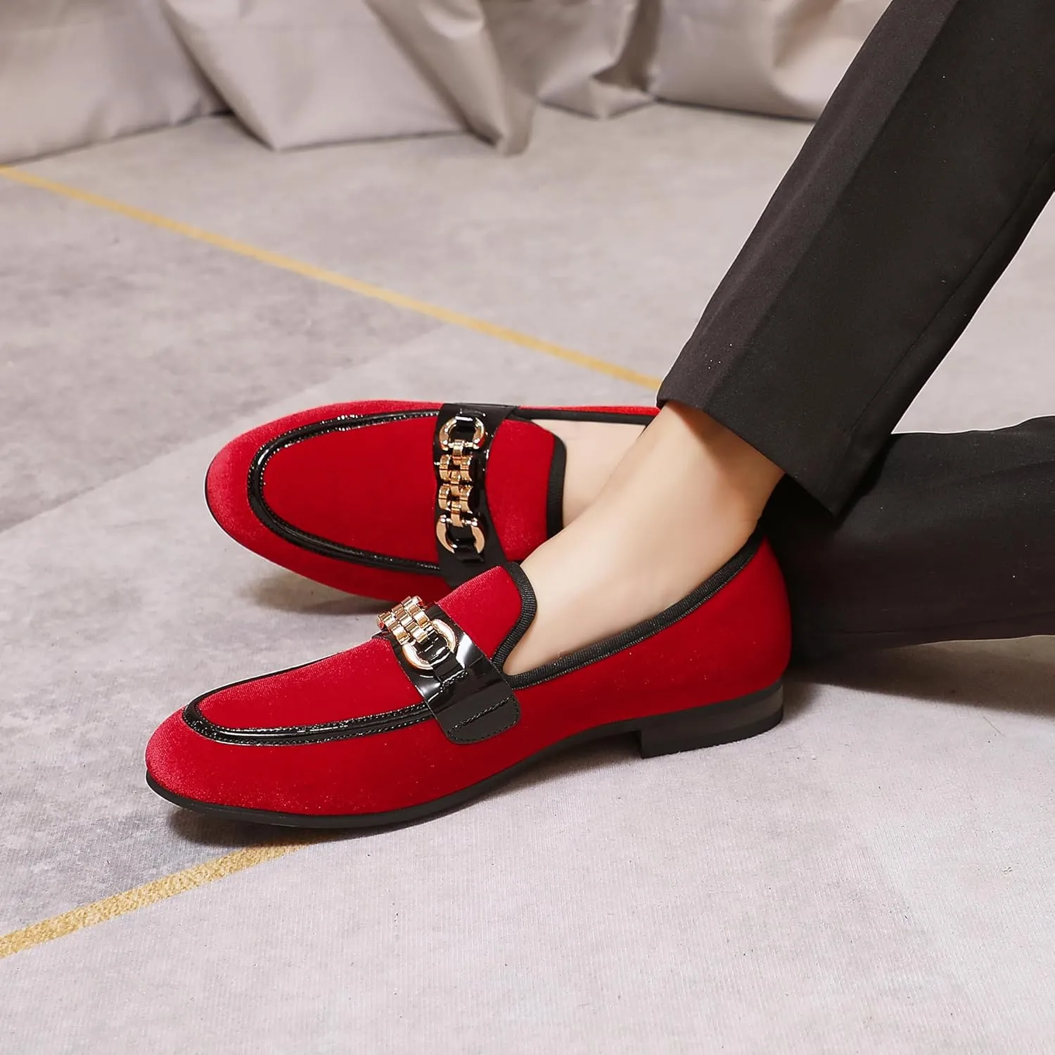 Men's Fashion Formal Velvet Loafers and Wedding Dress Shoes for Men, Penny Slip-On Smoking Luxury Men Casual Shoes