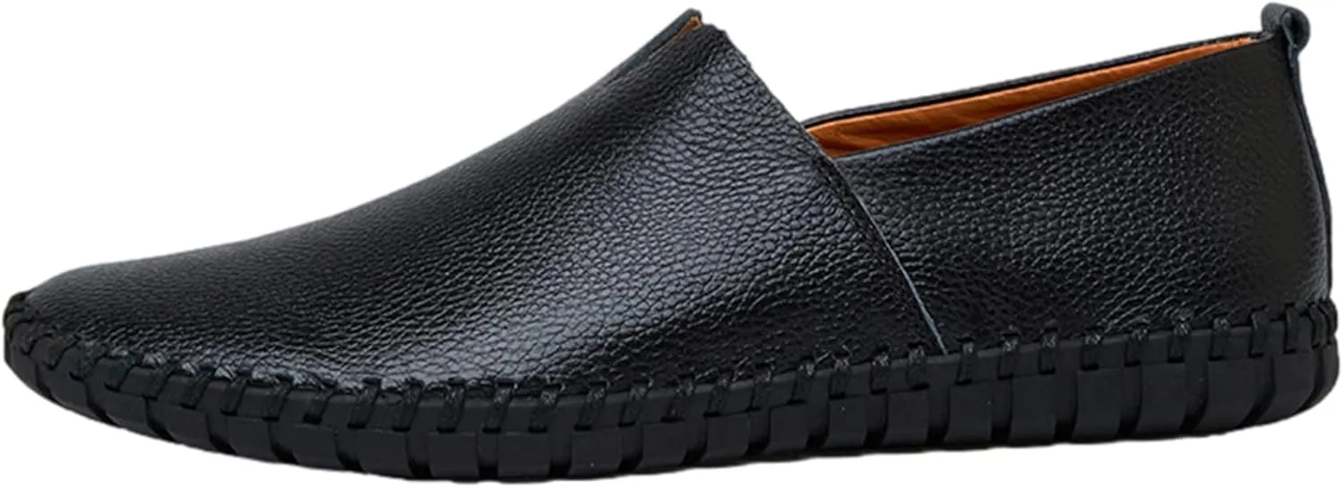 Men's Genuine Leather Loafer Flats Slip-On Soft Handmade Sole Summer Hollowed Casual Driving Shoes