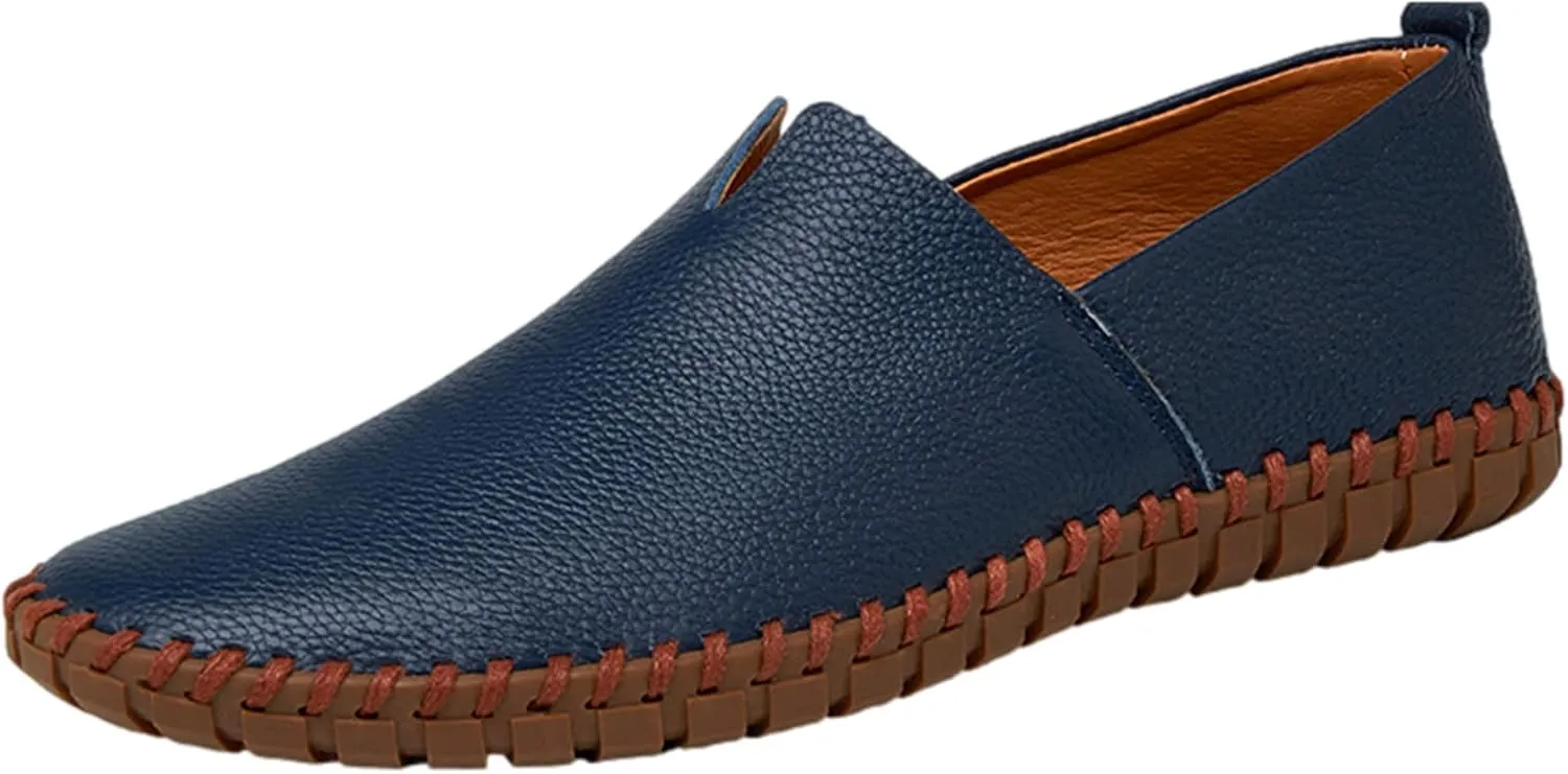 Men's Genuine Leather Loafer Flats Slip-On Soft Handmade Sole Summer Hollowed Casual Driving Shoes