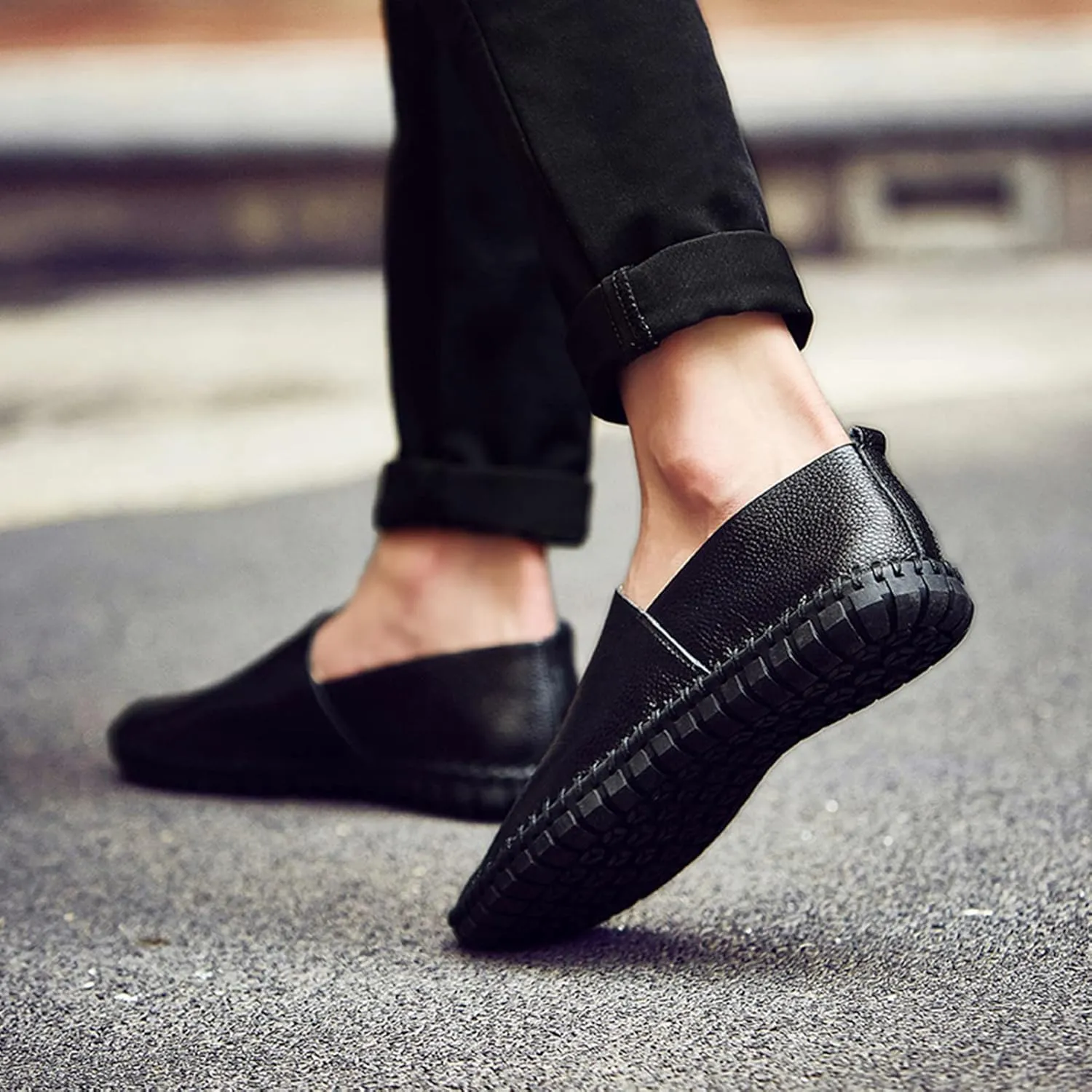 Men's Genuine Leather Loafer Flats Slip-On Soft Handmade Sole Summer Hollowed Casual Driving Shoes