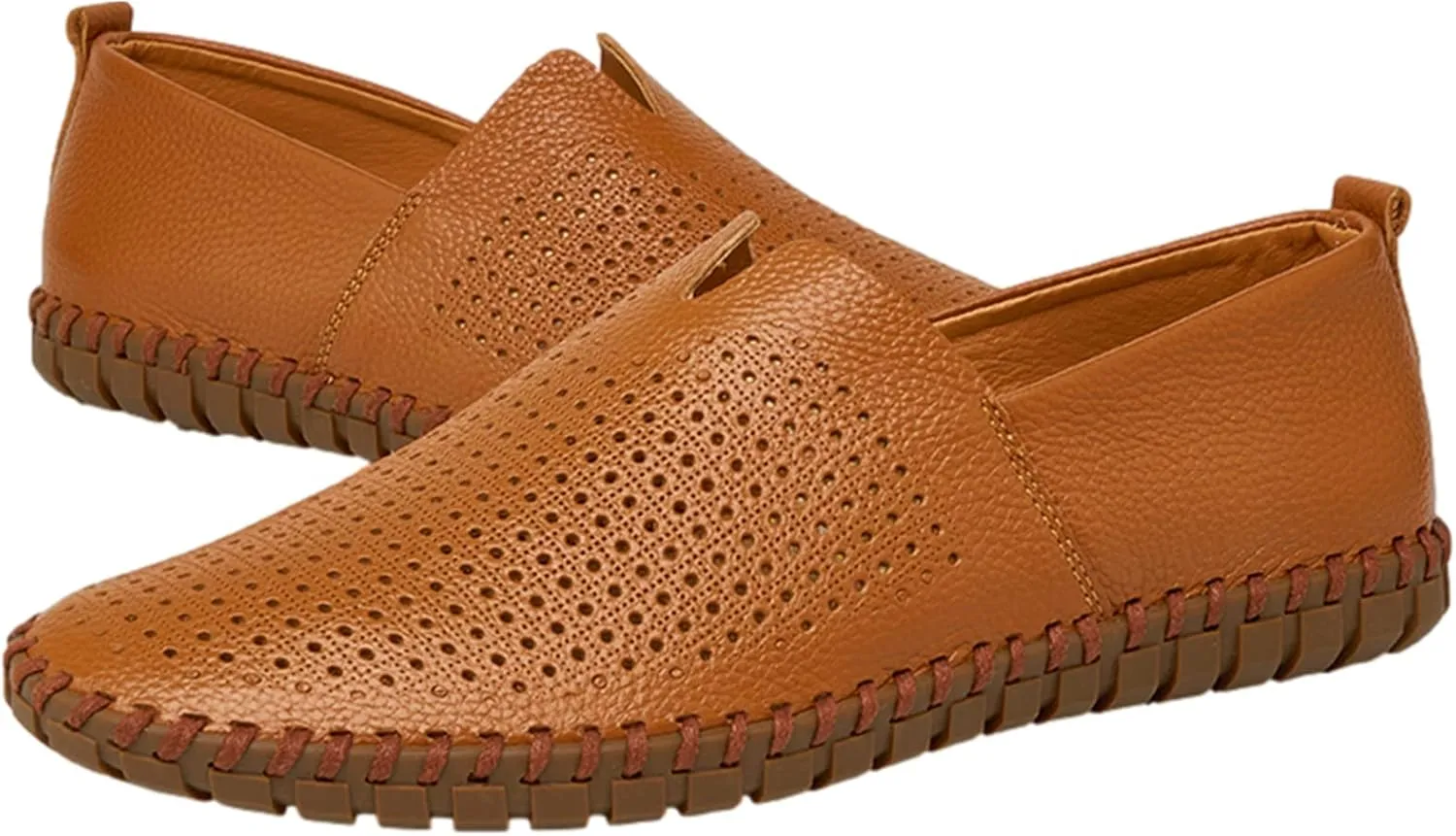 Men's Genuine Leather Loafer Flats Slip-On Soft Handmade Sole Summer Hollowed Casual Driving Shoes