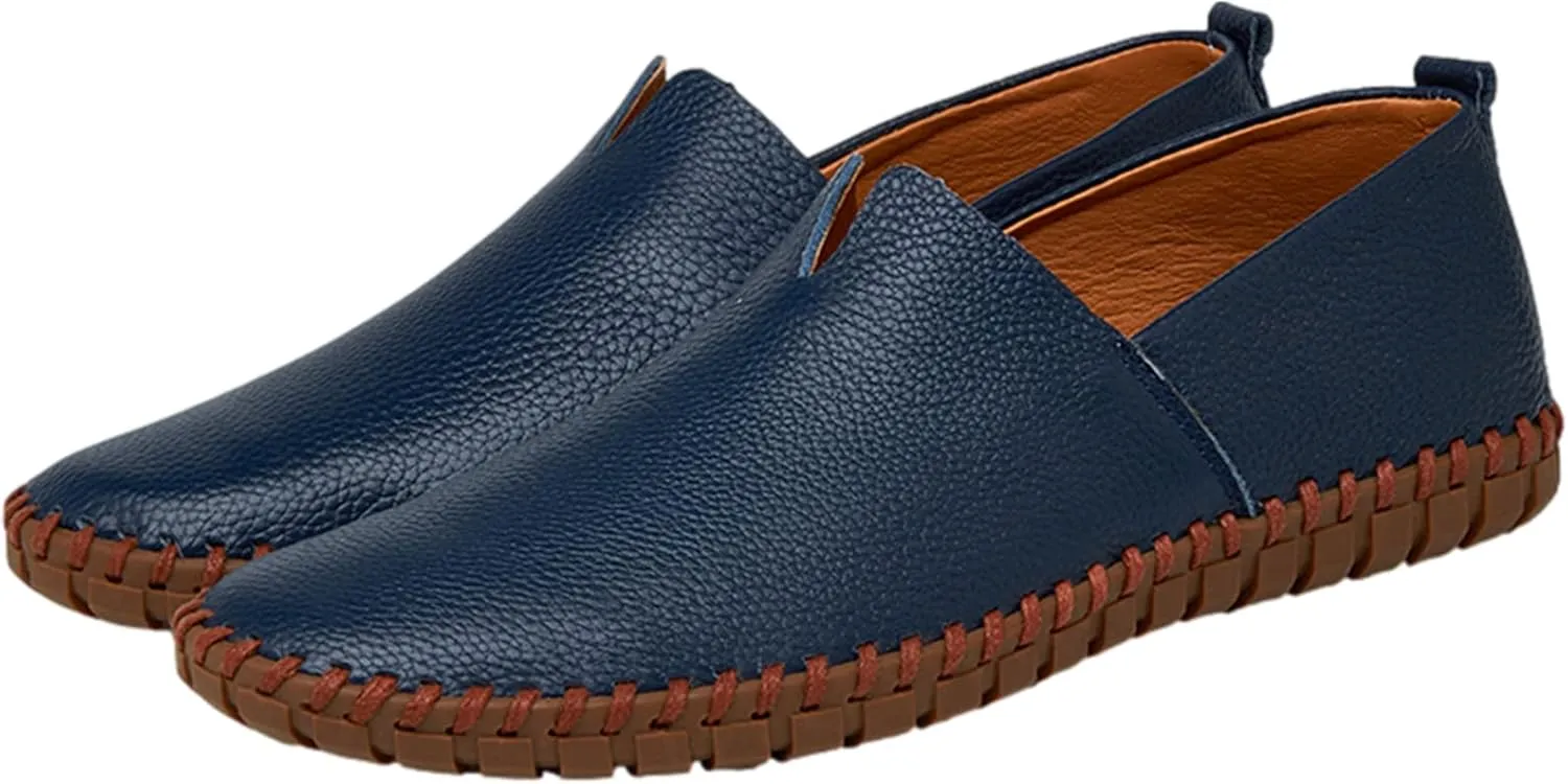 Men's Genuine Leather Loafer Flats Slip-On Soft Handmade Sole Summer Hollowed Casual Driving Shoes