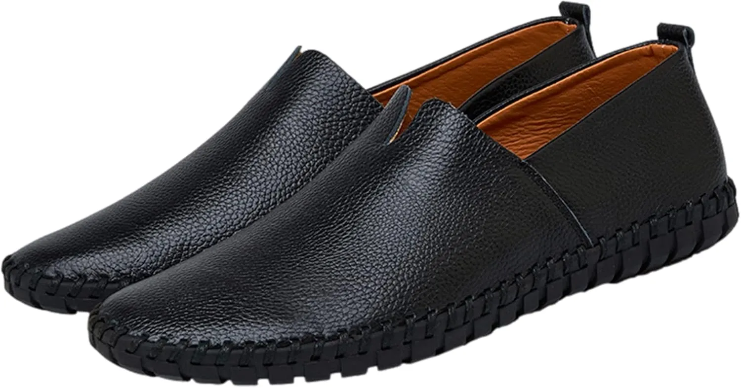 Men's Genuine Leather Loafer Flats Slip-On Soft Handmade Sole Summer Hollowed Casual Driving Shoes