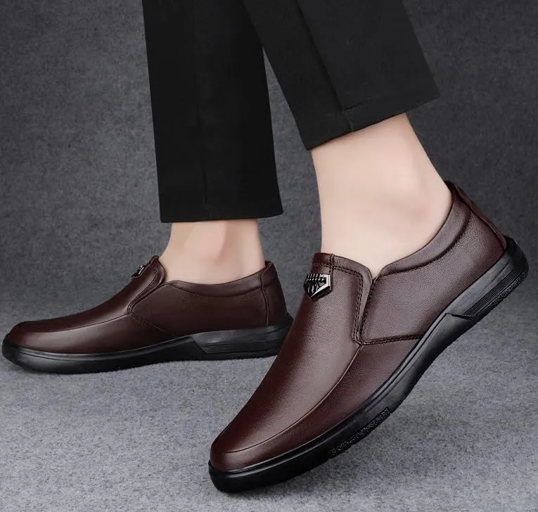 Men's Genuine Leather Platform Slip-On Oxfords Mens Fashion Dress Sneakers Business Casual Derby Shoes