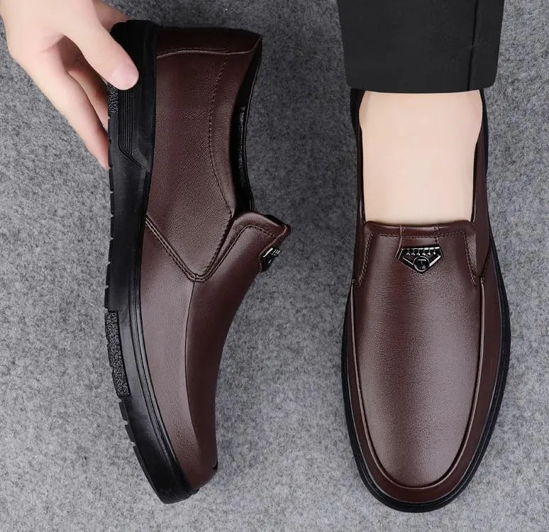 Men's Genuine Leather Platform Slip-On Oxfords Mens Fashion Dress Sneakers Business Casual Derby Shoes