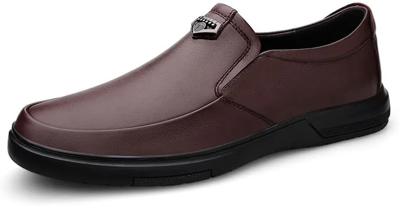 Men's Genuine Leather Platform Slip-On Oxfords Mens Fashion Dress Sneakers Business Casual Derby Shoes