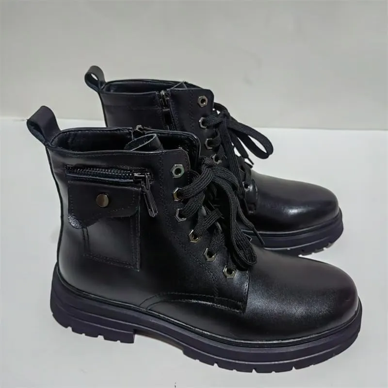 Men's High-top Leather Boots British Rubber Shoes Round-toed Thick-soled Lace-up Comfortable Breathable wear-resistant warm Shoes for Men