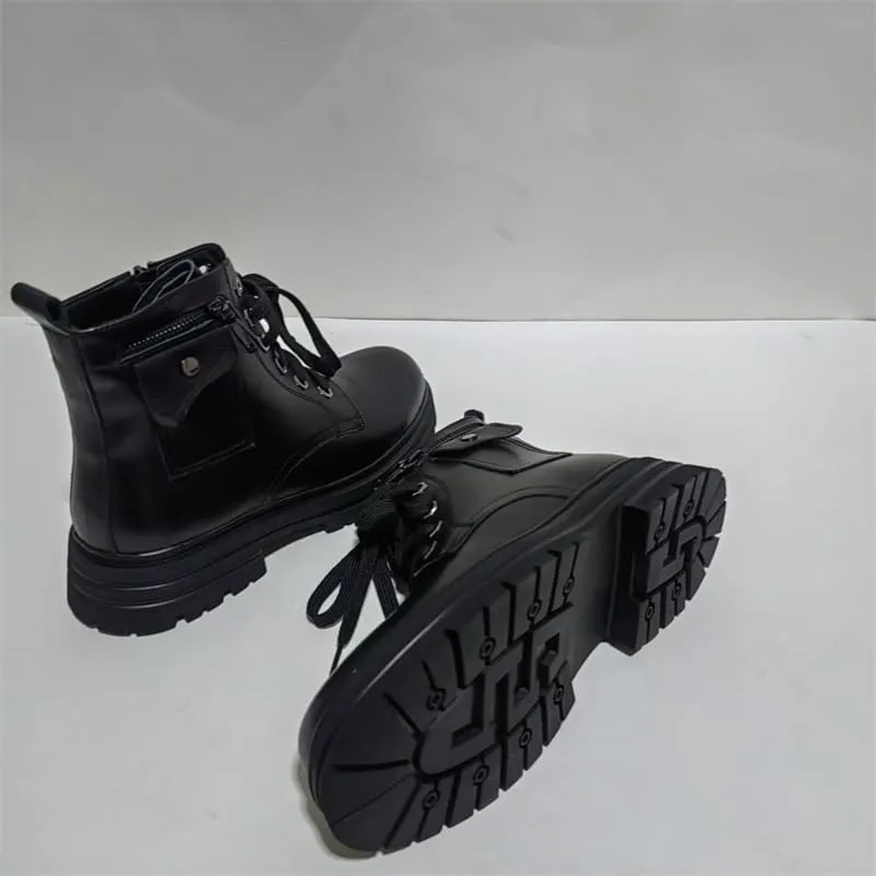 Men's High-top Leather Boots British Rubber Shoes Round-toed Thick-soled Lace-up Comfortable Breathable wear-resistant warm Shoes for Men