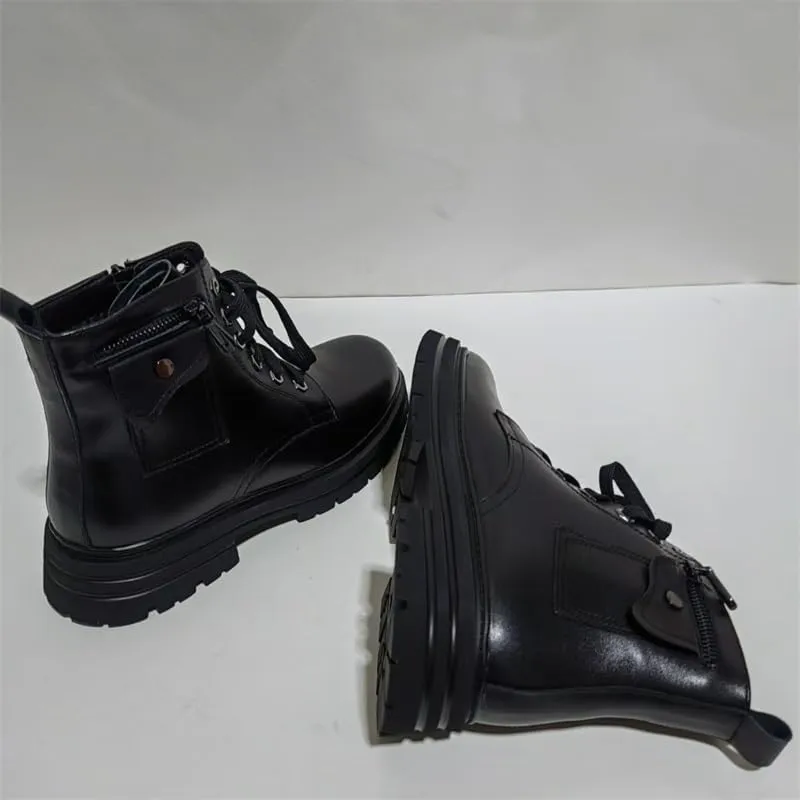 Men's High-top Leather Boots British Rubber Shoes Round-toed Thick-soled Lace-up Comfortable Breathable wear-resistant warm Shoes for Men
