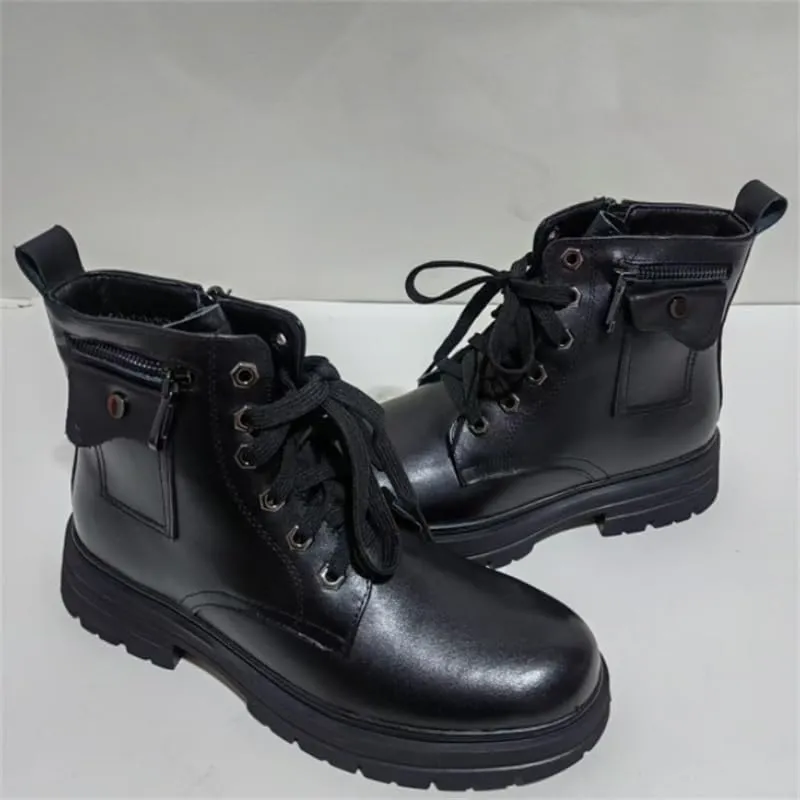 Men's High-top Leather Boots British Rubber Shoes Round-toed Thick-soled Lace-up Comfortable Breathable wear-resistant warm Shoes for Men