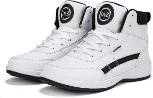 Men's Leather High Top Platform Sneakers Ankle Boots Fashion Comfort Walking Tennis Casual Lace-Up Dad Shoes for Outdoor Basketball Style