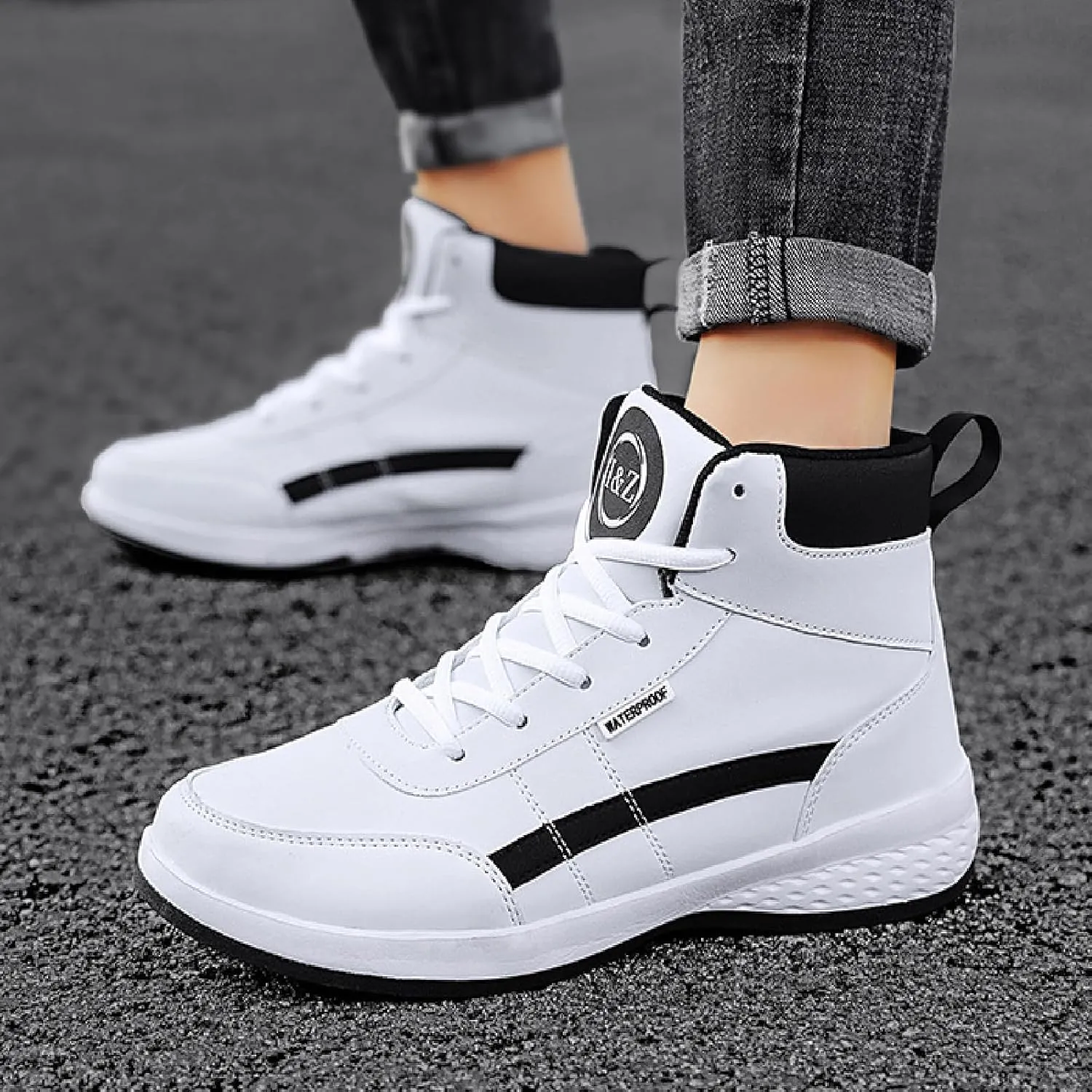 Men's Leather High Top Platform Sneakers Ankle Boots Fashion Comfort Walking Tennis Casual Lace-Up Dad Shoes for Outdoor Basketball Style